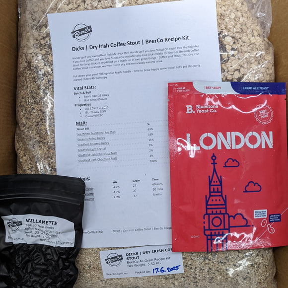 Dick | Dry Irish Coffee Stout | BeerCo All Grain Brewers Recipe Kit