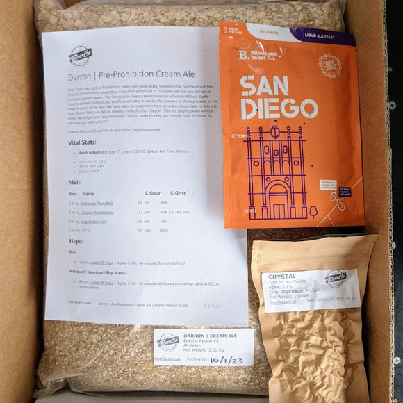 Darron | Pre-Prohibition Cream Ale | BeerCo All Grain Recipe Kit