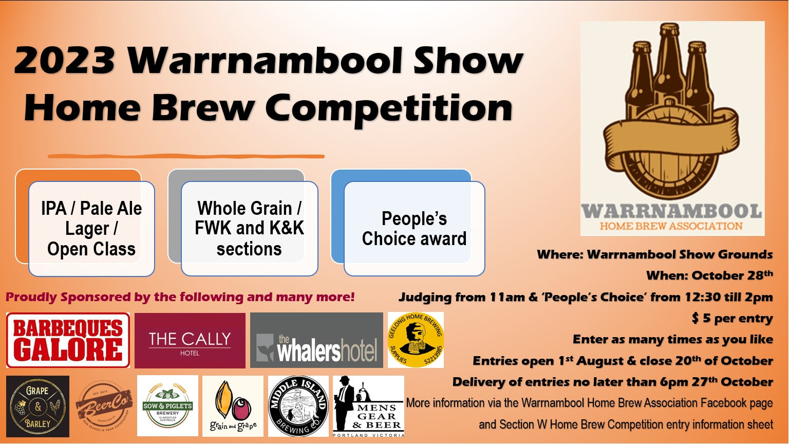 2023 Warrnambool Show Home Brew Competition | 28th October