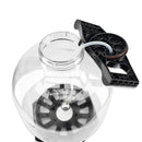 Clear PET Fermenter with black plastic lid and interior components on a white background
