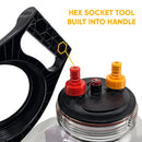 Hex socket tool built into a handle with red and yellow hex sockets on a white background.