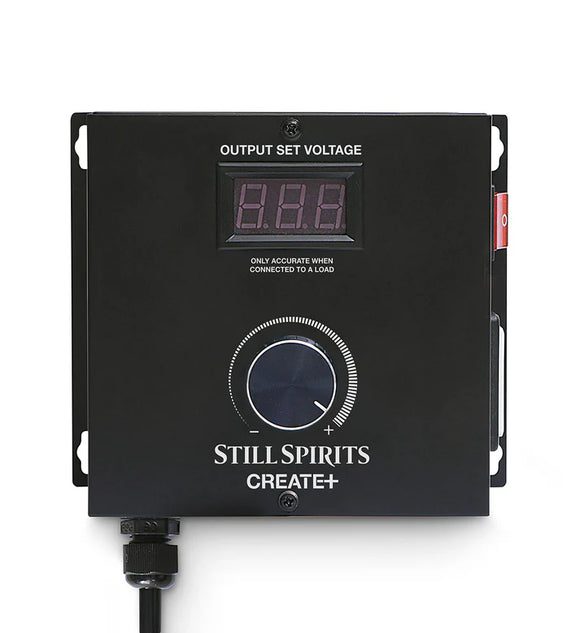 Black electronic device with digital display and dial, branded 'Still Spirits Create+', on a white background.