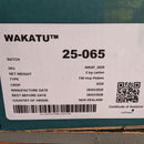 Wakatu product label with batch number 25-065 and various product details.