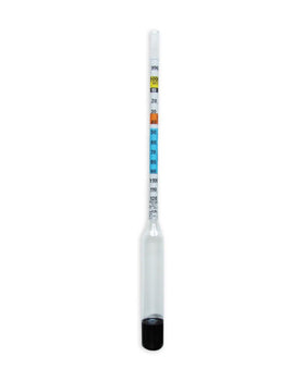 Hydrometer for measuring specific gravity on a white background