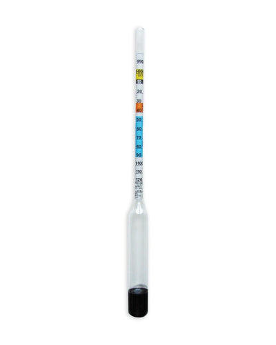 Hydrometer for measuring specific gravity on a white background