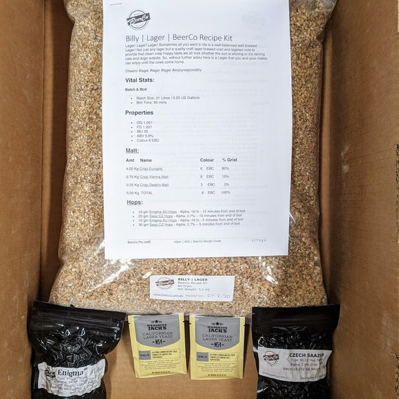 Billy | Lager | BeerCo All Grain Brewers Recipe Kit