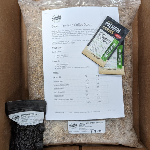 Dick | Dry Irish Coffee Stout | BeerCo All Grain Brewers Recipe Kit