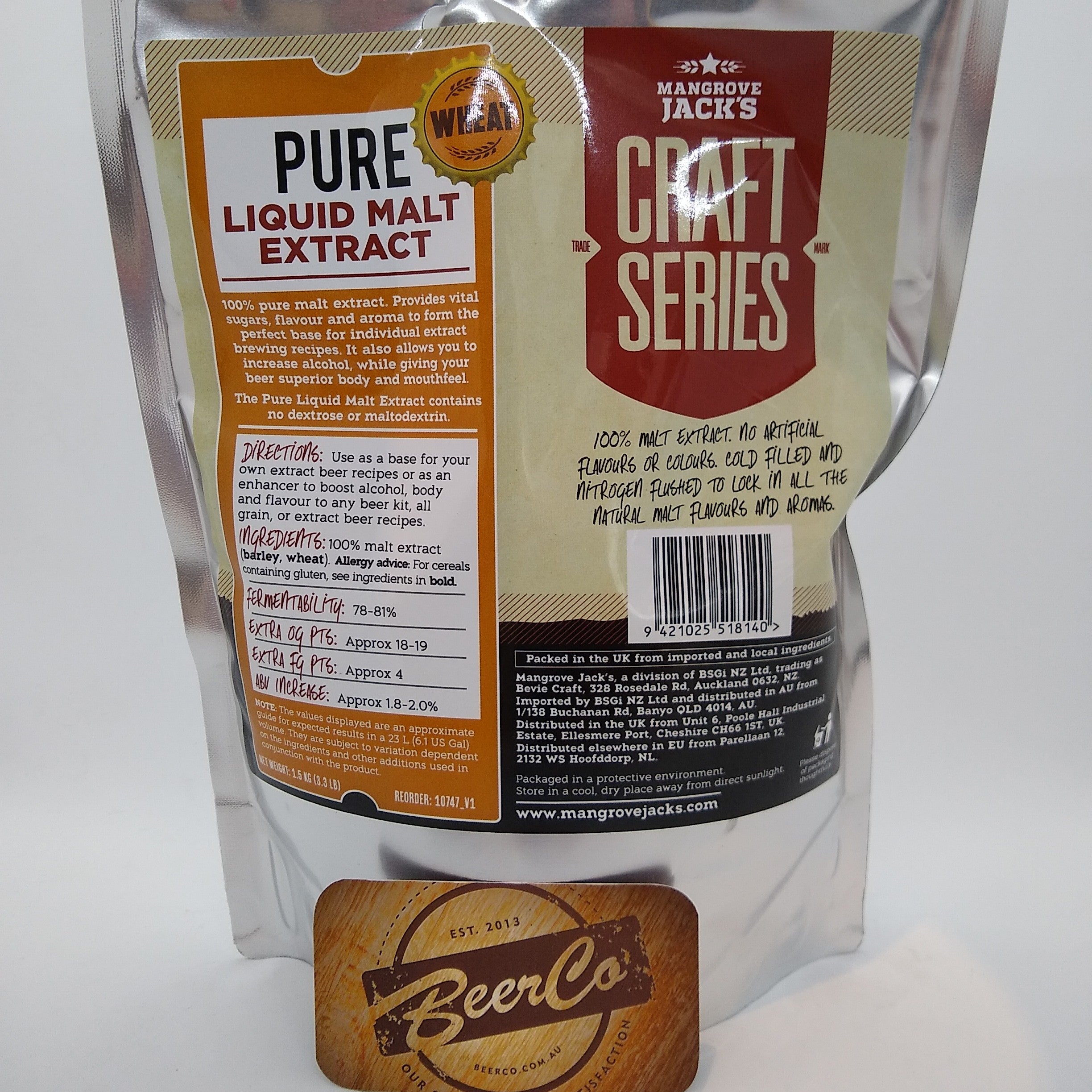 Wheat Liquid Malt Extract Mangrove Jack's 1.5 Kg Pouch BeerCo
