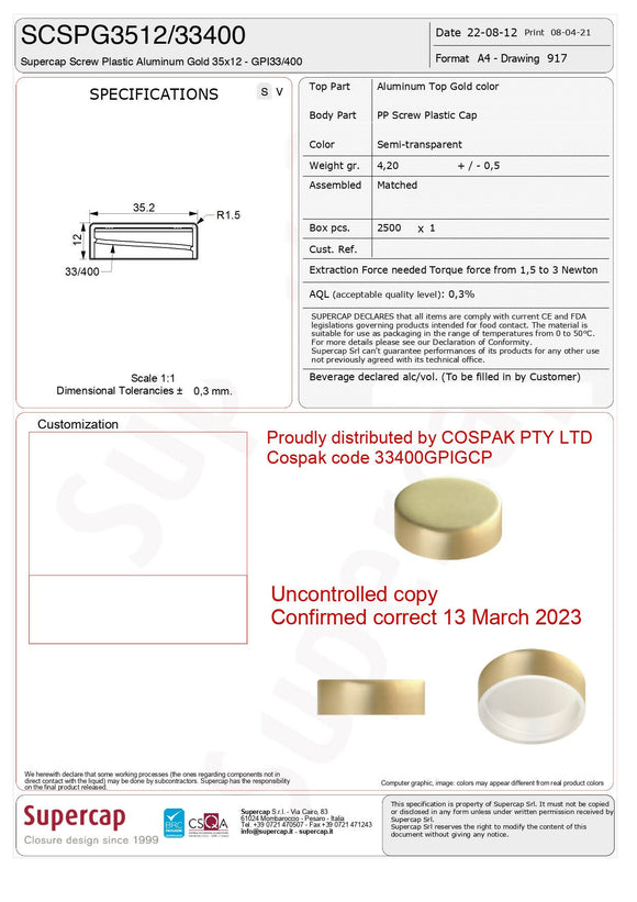 Screw Cap | 700ml Crystal Flint Glass Apollo Bottle With 33-400 Continuous Thread Neck