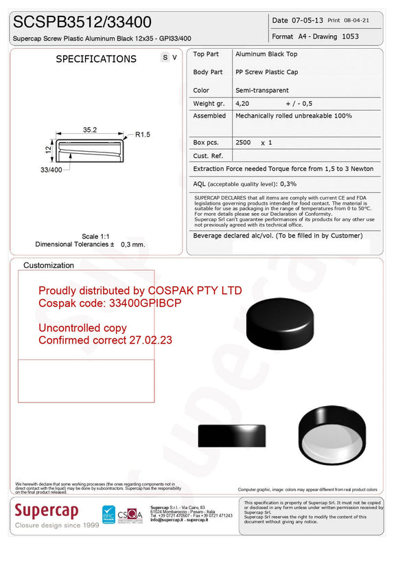 Screw Cap | 700ml Crystal Flint Glass Apollo Bottle With 33-400 Continuous Thread Neck